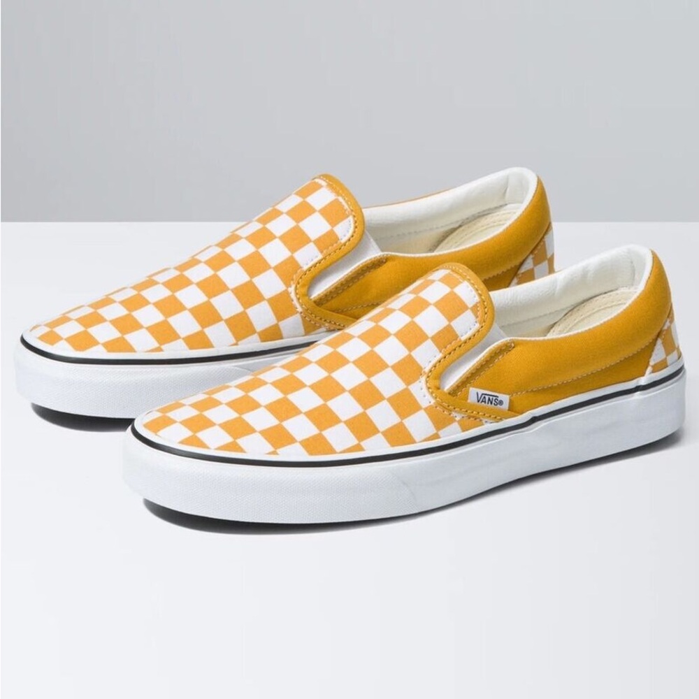 Vans Mustard Checkerboard Slip-Ons